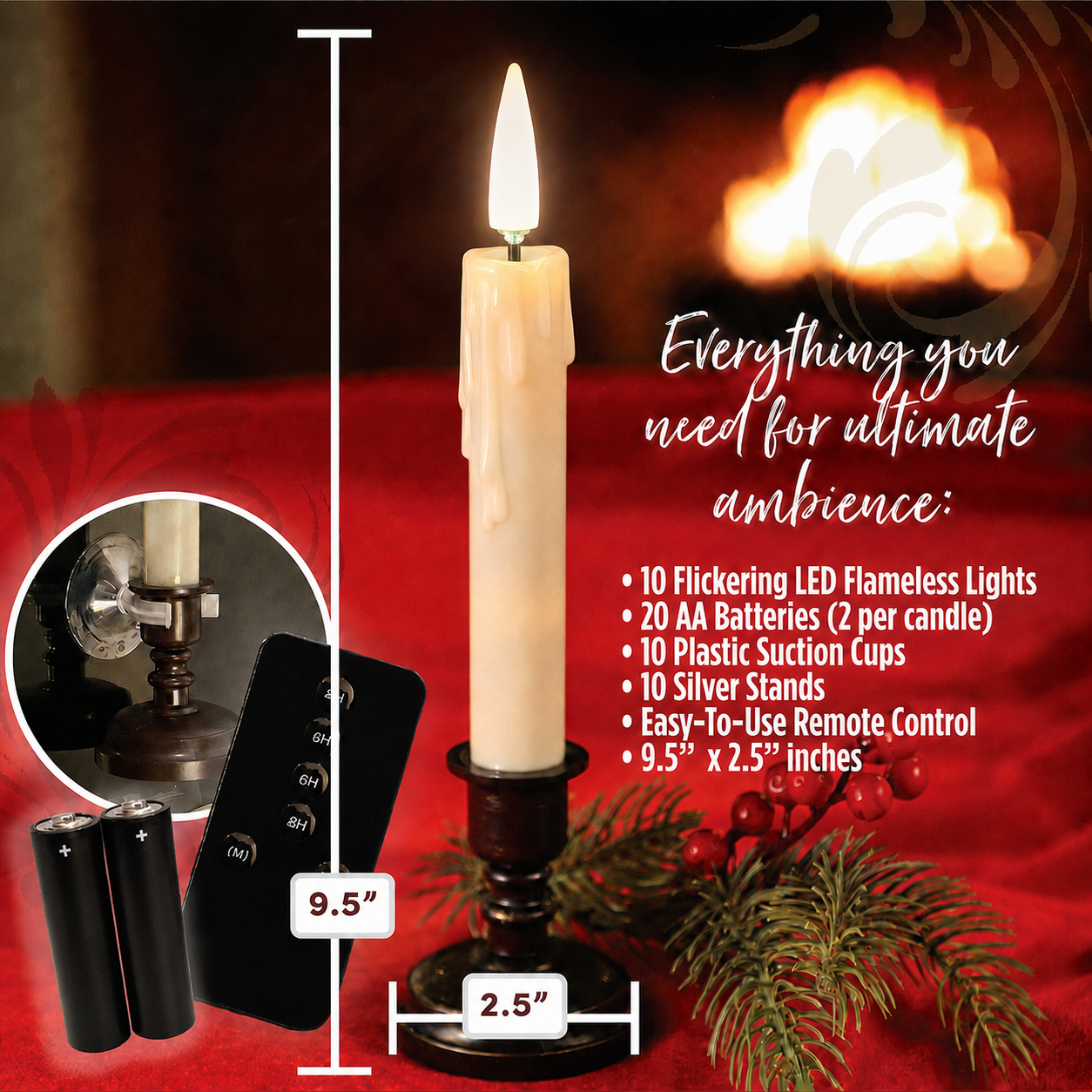 Set of 10 Flameless Ivory LED Window Candles with Heavy Drip Texture