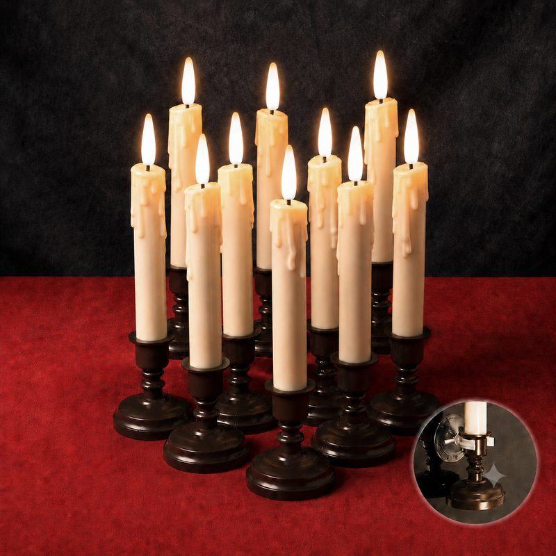 Set of 10 Flameless Ivory LED Window Candles with Heavy Drip Texture